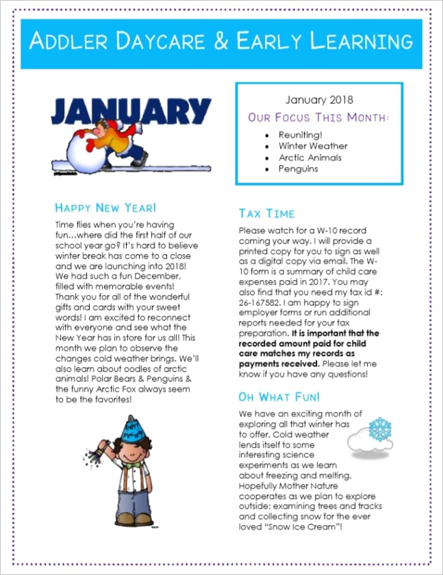 how to write a child care newsletter