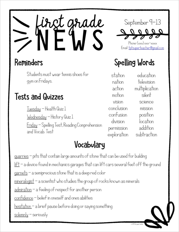 free simple classroom newsletter