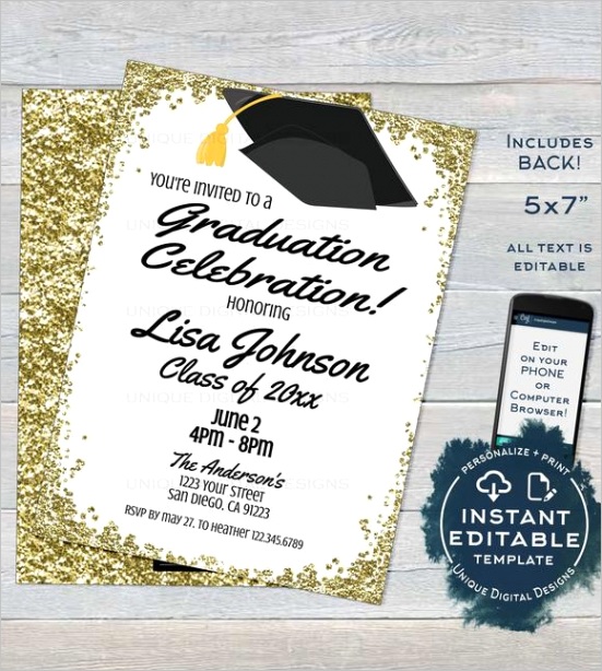 graduation party invitation editable grad announcement card gold class of 2019 high school graduate party custom printable instant 2967