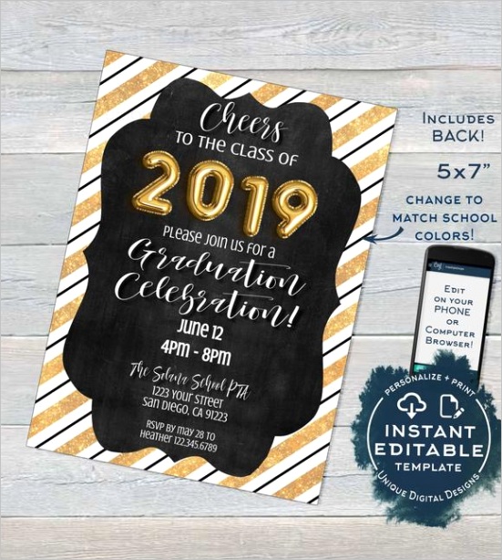 editable graduation invitation grad announcement card celebrate class of 2019 high school graduate party custom printable instant 0607
