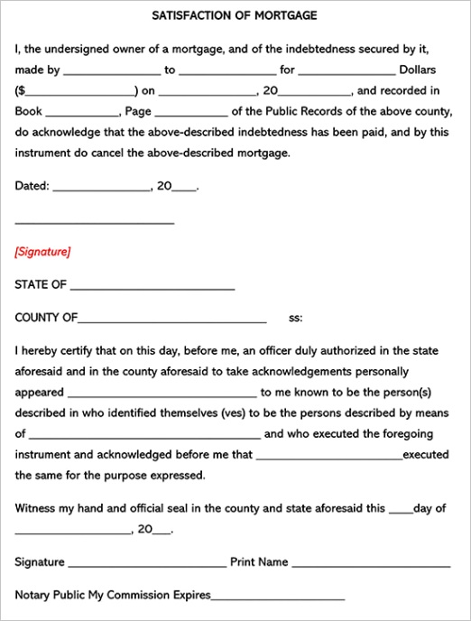 mortgage lien release satisfaction of mortgage form