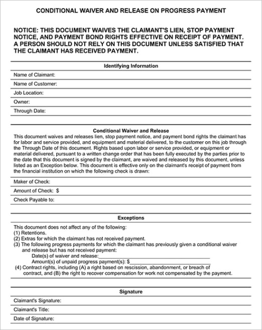 contractors mechanics lien release forms
