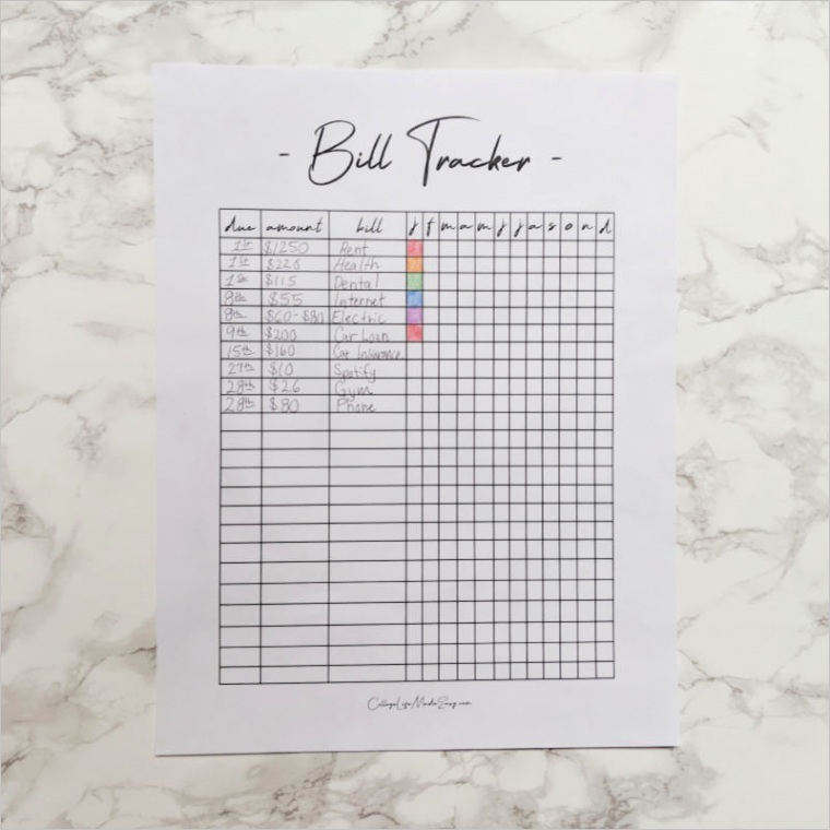 bill tracker template