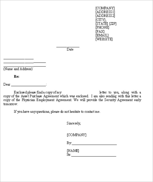 Sample Letter for Physician Employment Agreement 3441ml