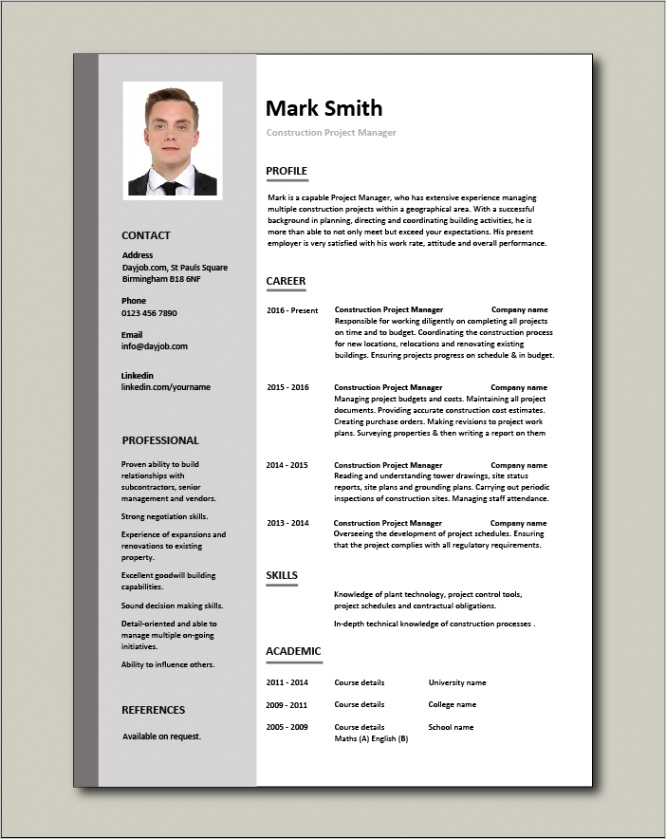 construction project manager resume 1472