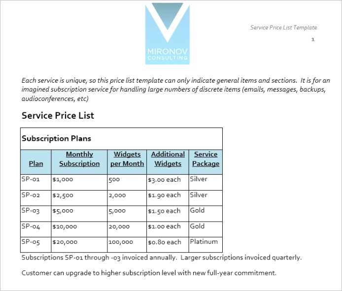 service price list templatesml