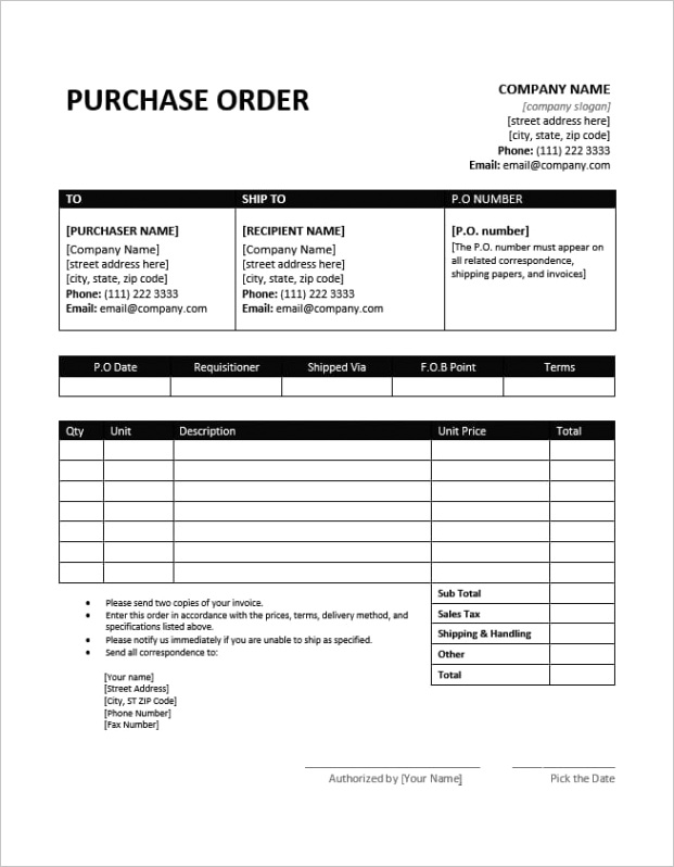ms word purchase order template