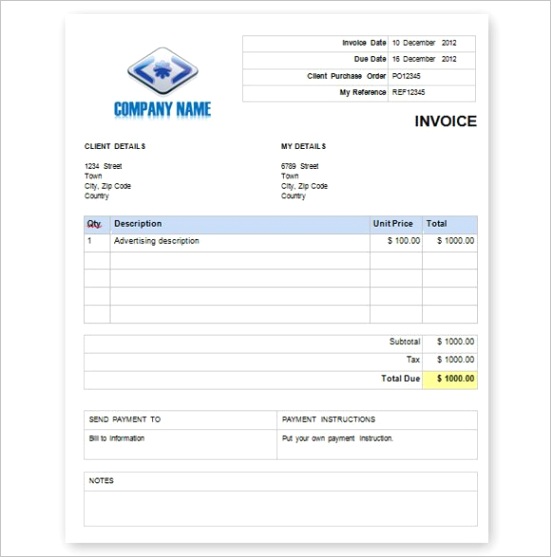 invoice template with quantity and description for word
