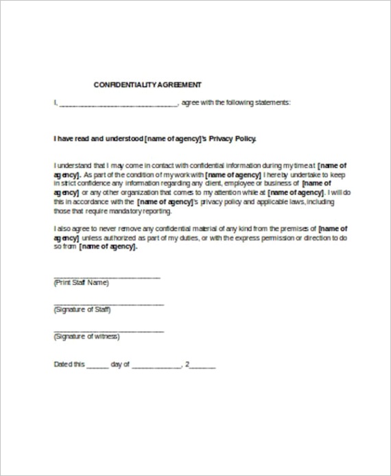 sample confidentiality agreement formml