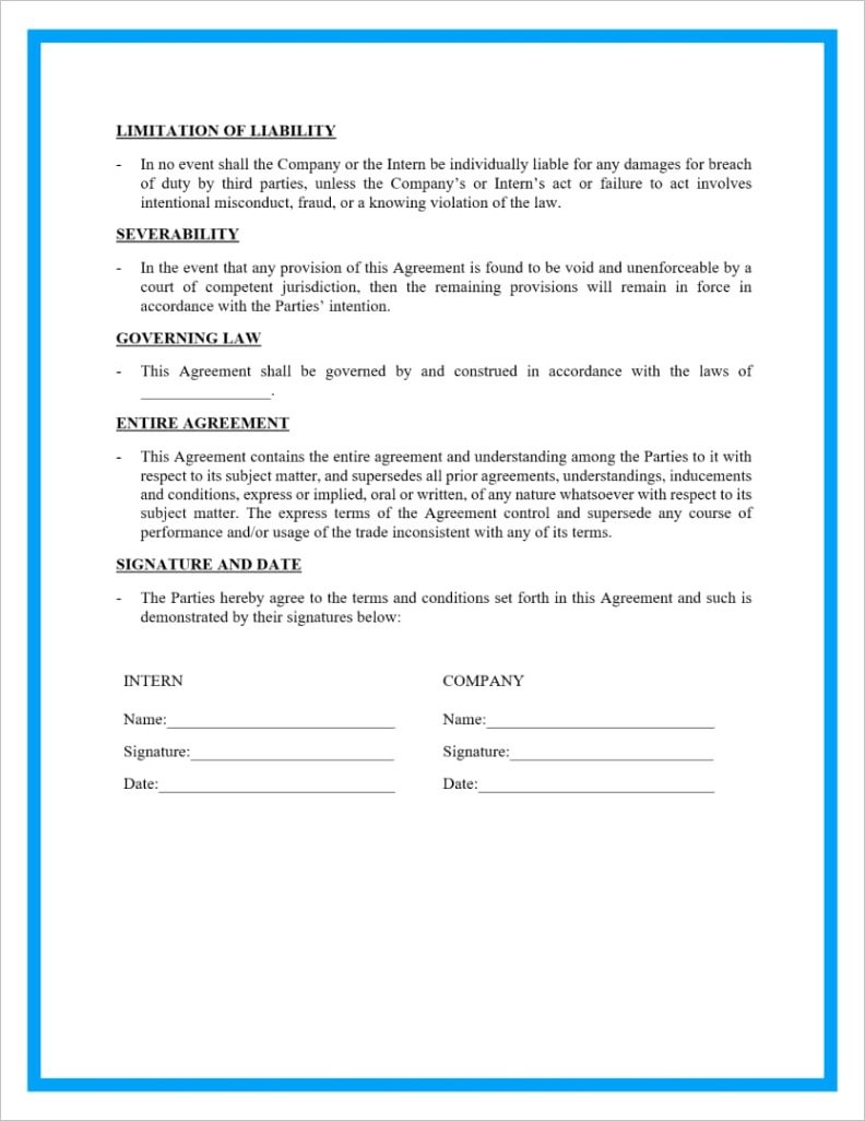 internship contract agreement