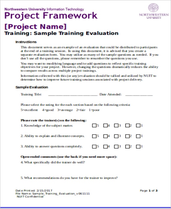 training evaluation form in docml