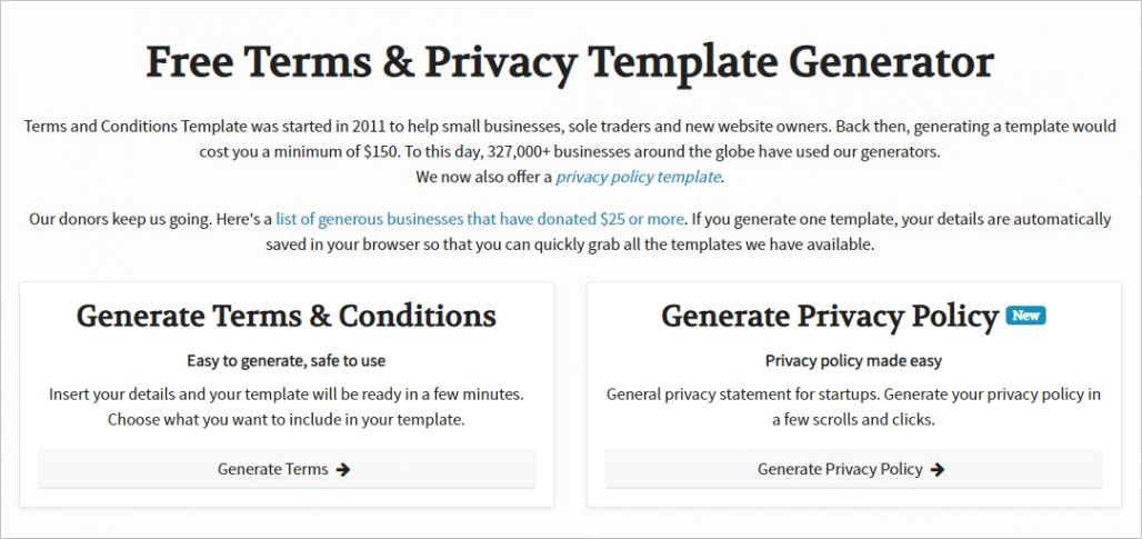 website legal terms generator