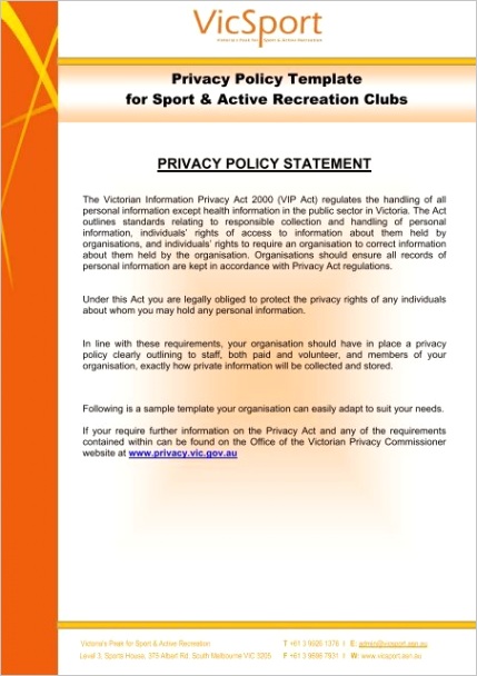 privacy policy template for sport active recreation clubs vicsport