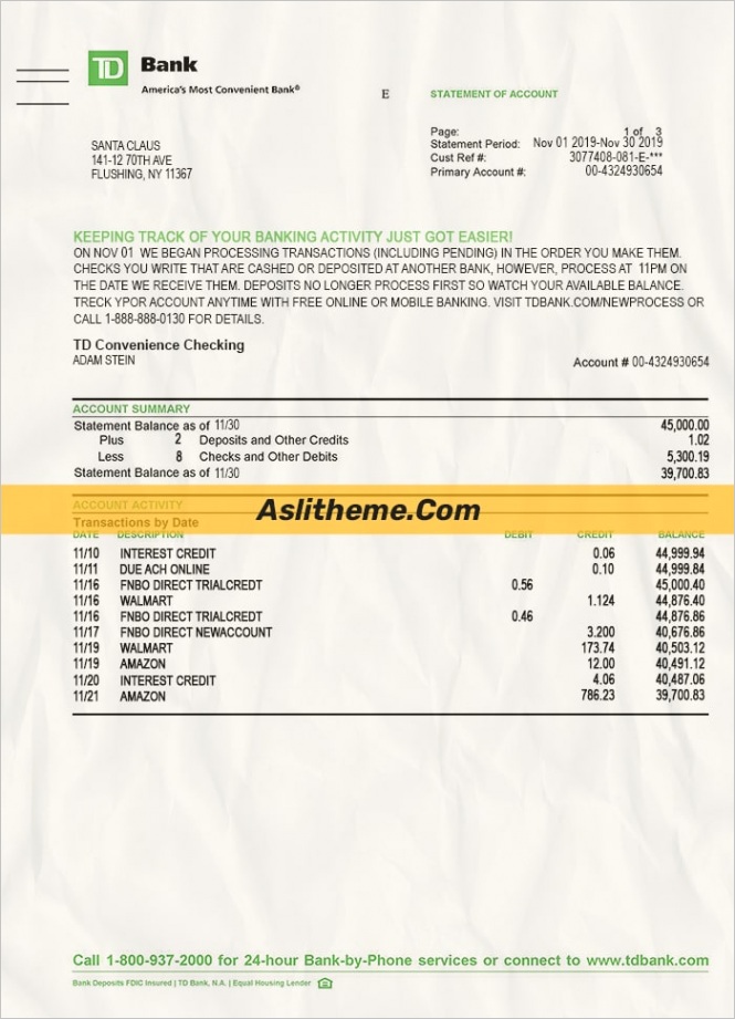 td bank statement template