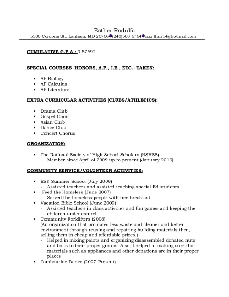 resume format for re mendations