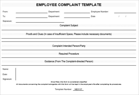 ne0137 employee plaint template