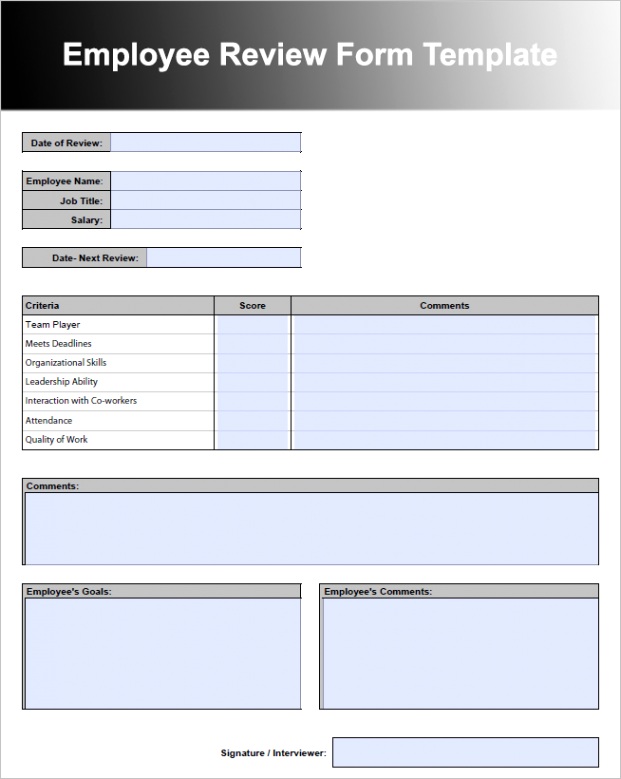 employee performance review templates