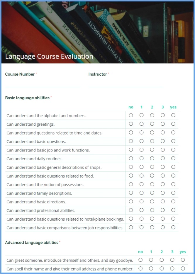 language course evaluation form