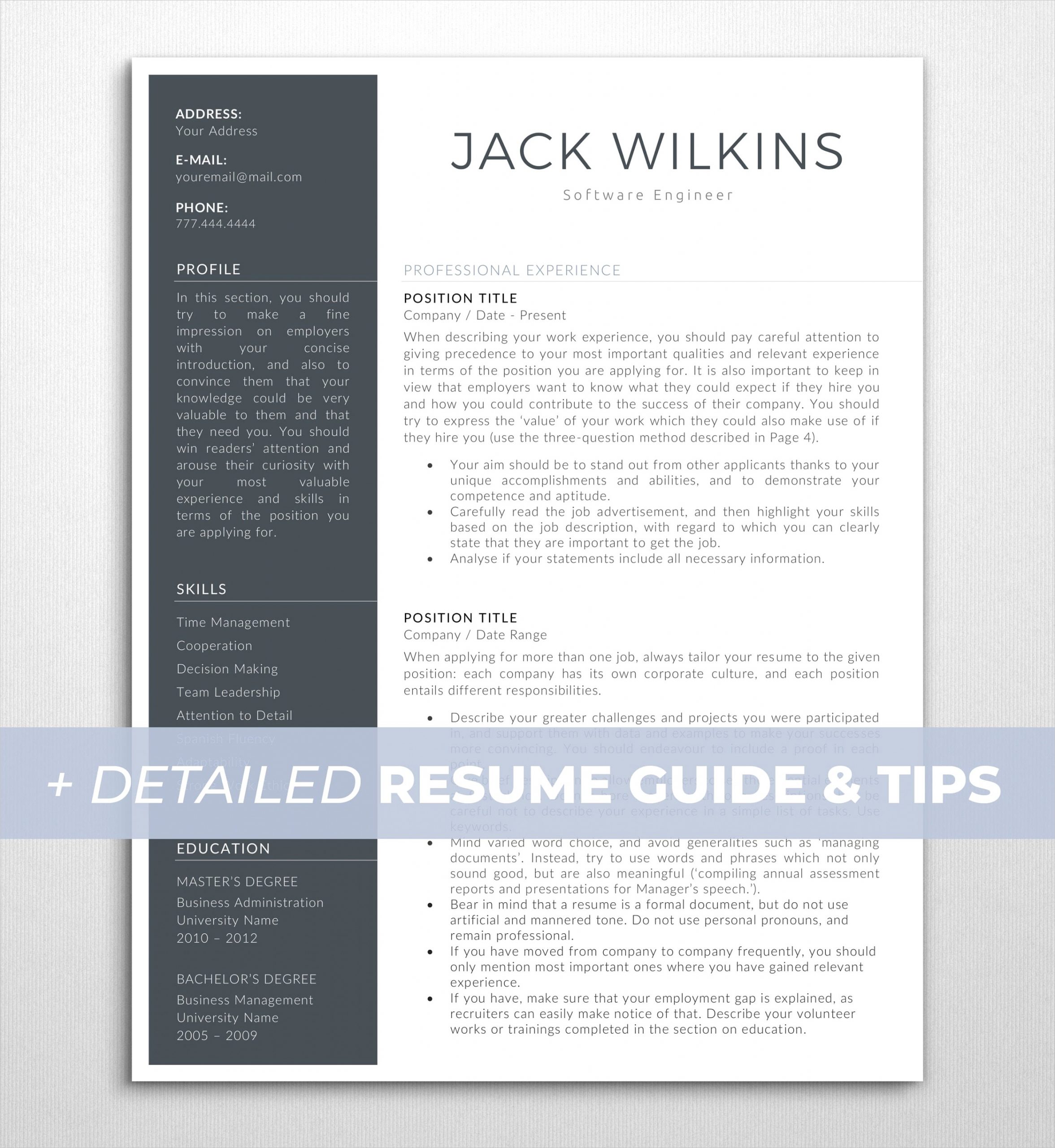 modern cv template for word executive ref=reviews