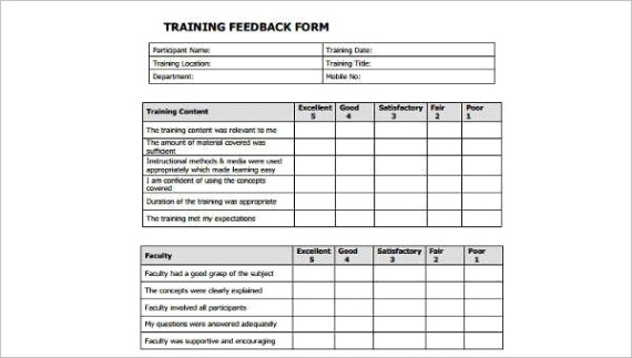 sample training feedback formml