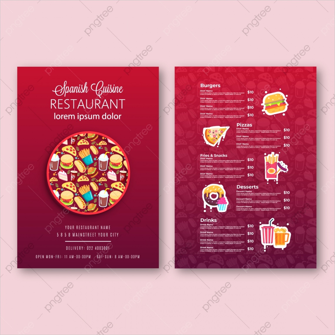 vector restaurant brochure menu design fast food menu brochure design vector template in a4 size flyer baner and layout design food concept vector cafe template with hand drawn graphic food flyer