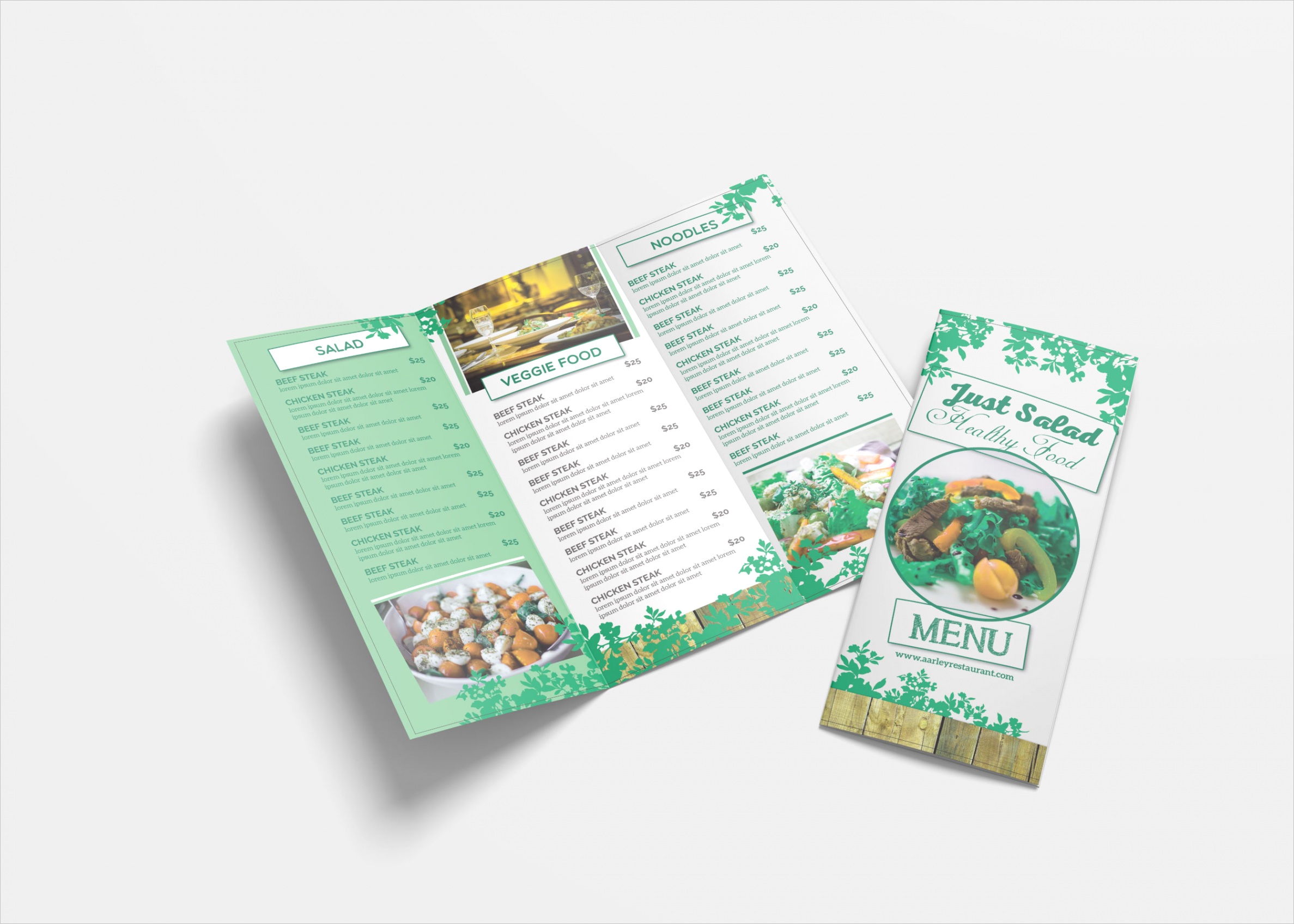 healthy food menu tri fold brochure design template