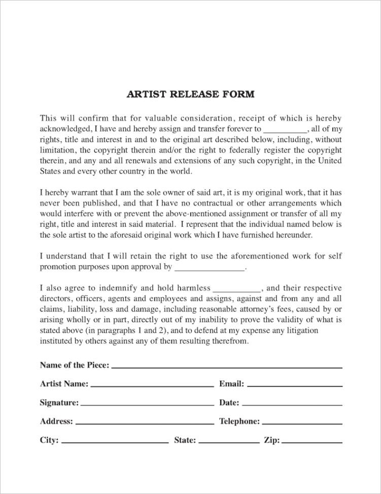 artistartwork release form
