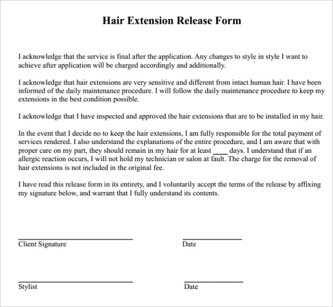 hair extension release form
