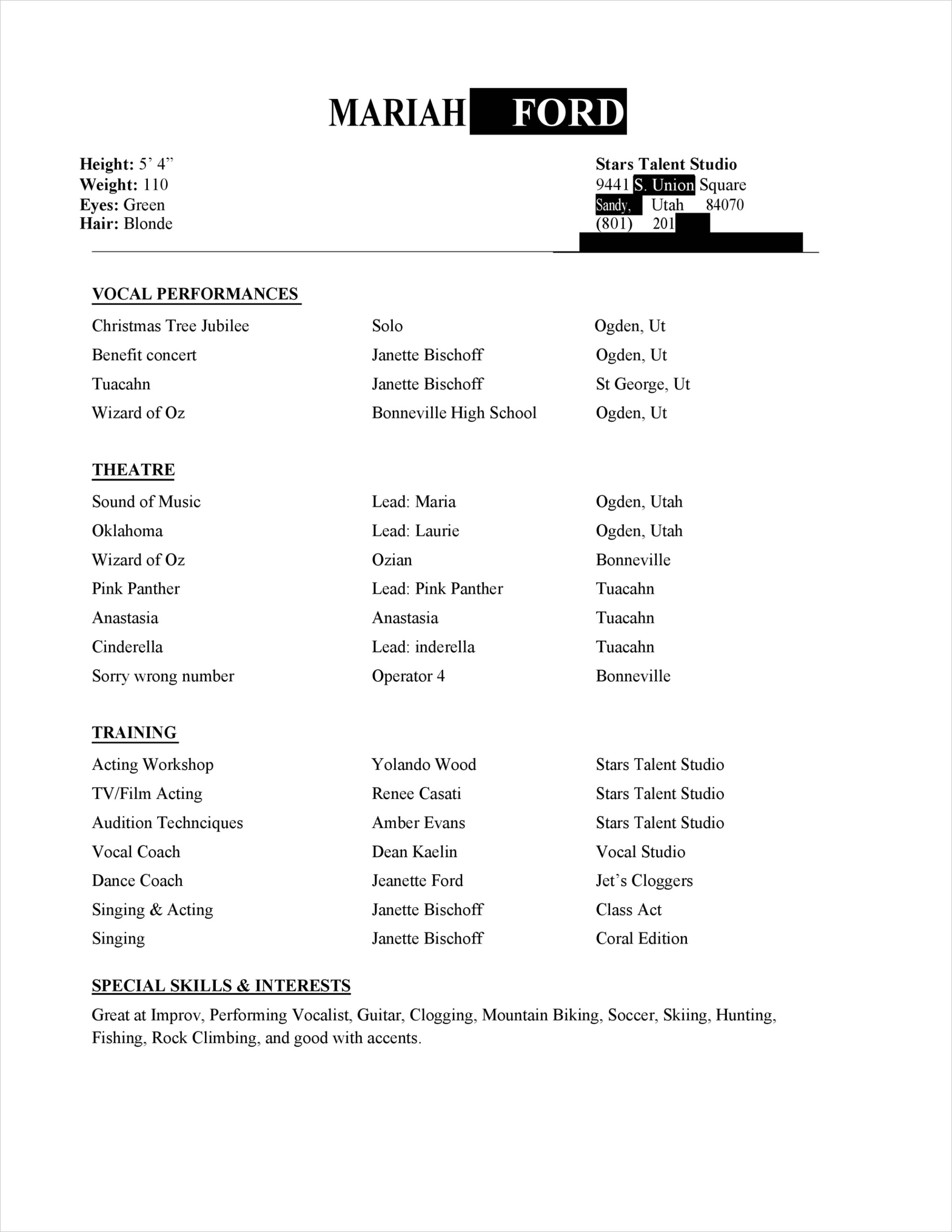 acting resume templates