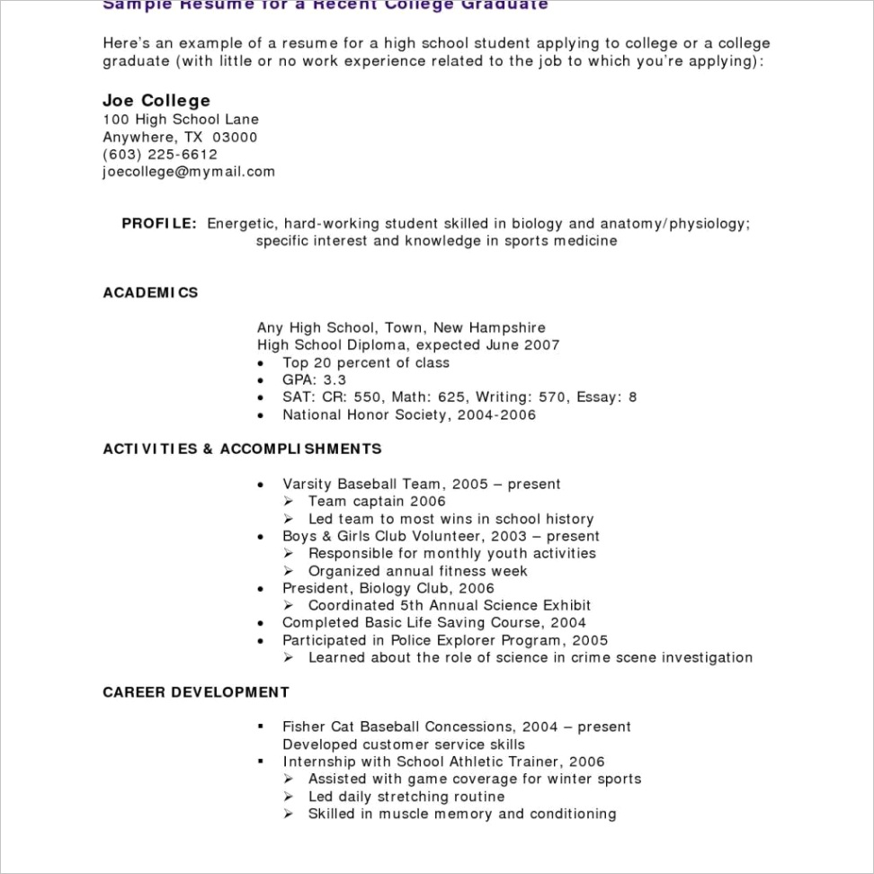 sample student resume with no workml
