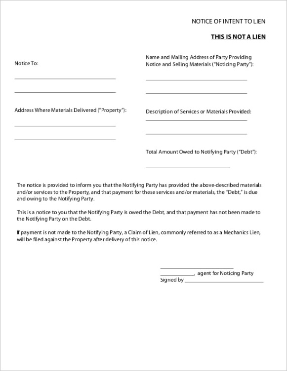 florida notice of intent to lien form