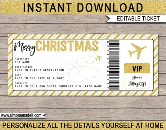 christmas t airplane ticket printable boarding