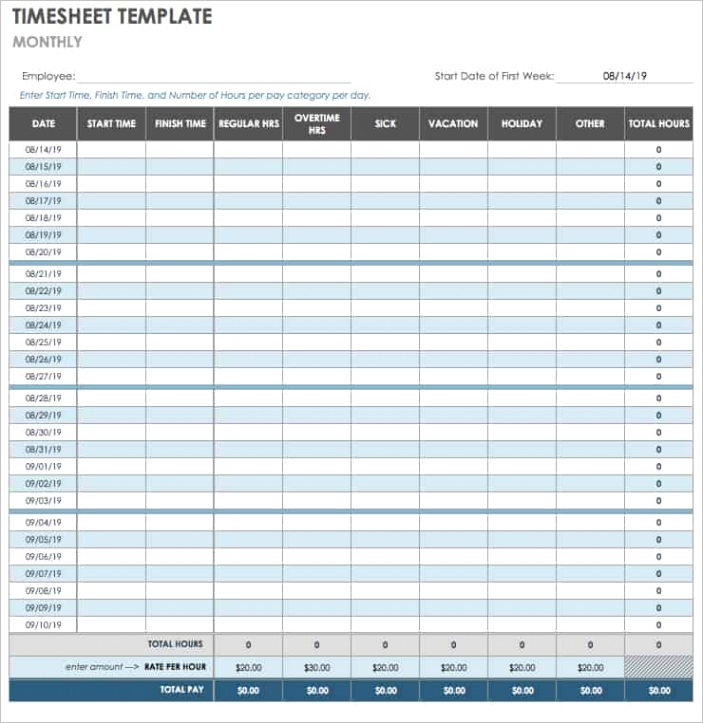 free timesheet and time card templates