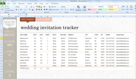 wedding invite list template for excel 2013