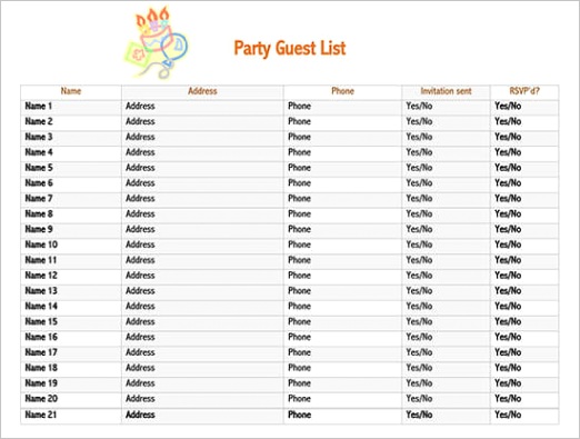 party guest list template