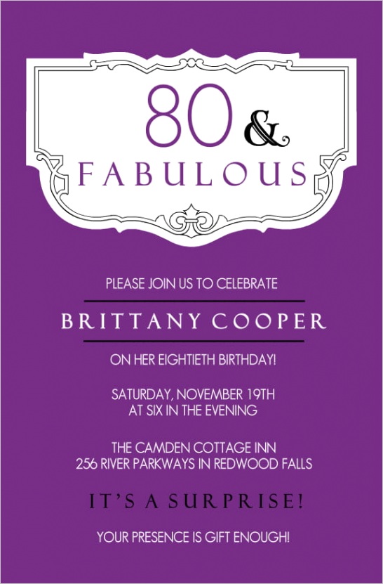 80th birthday party invitations templates