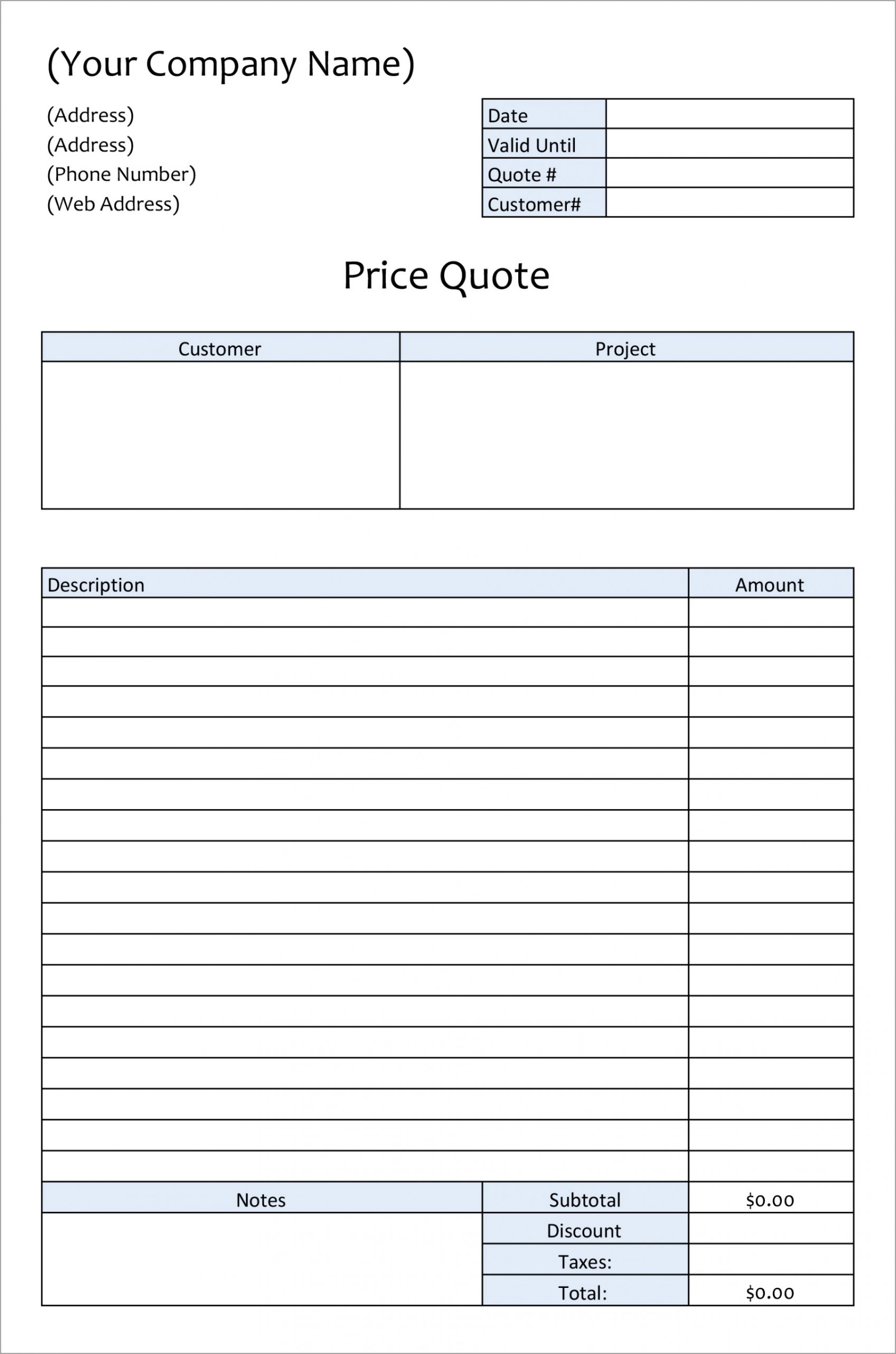 free templates price estimations quotations