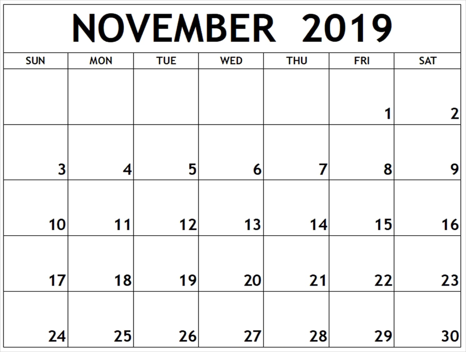 november 2019 calendar printable