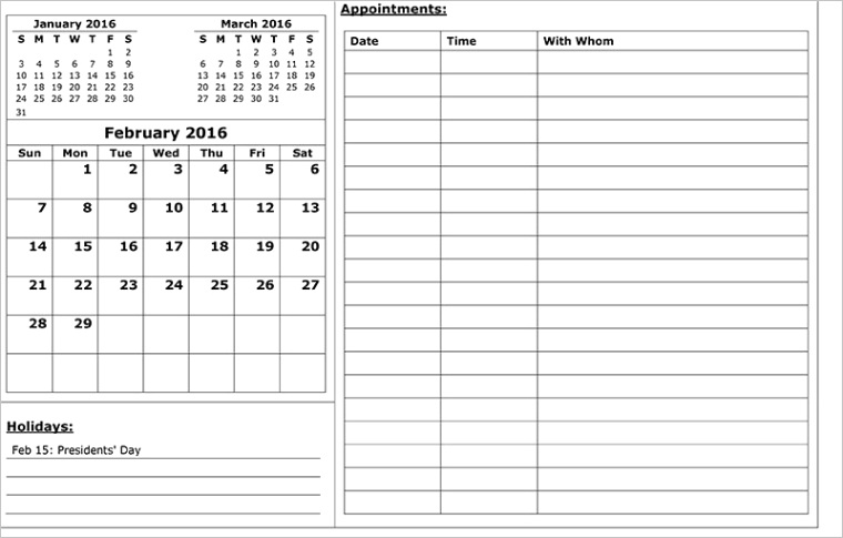 appointment calendar template