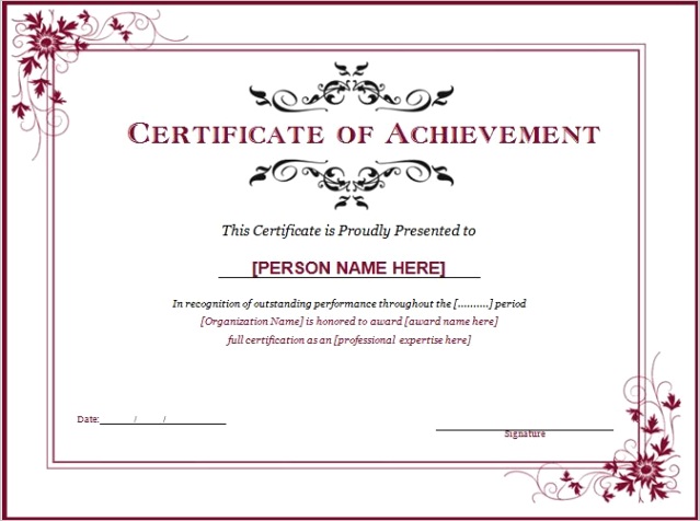 word achievement award certificate