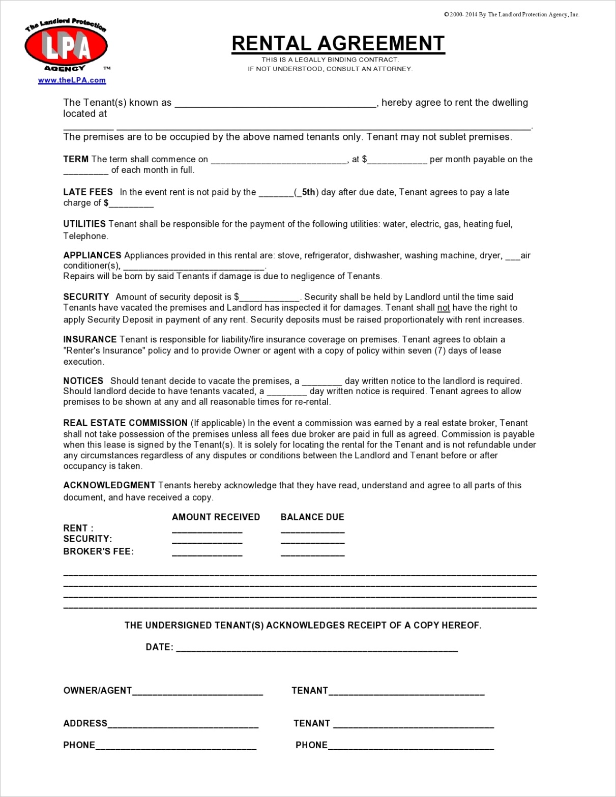 one page rental agreements