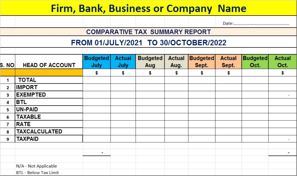 excel summary report template