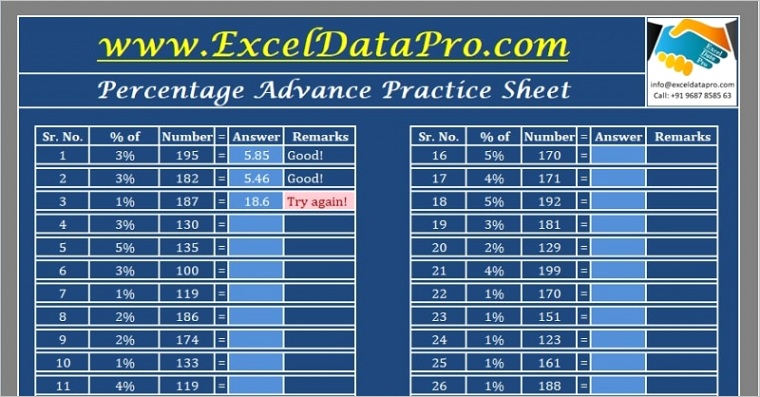 percentage practice sheet