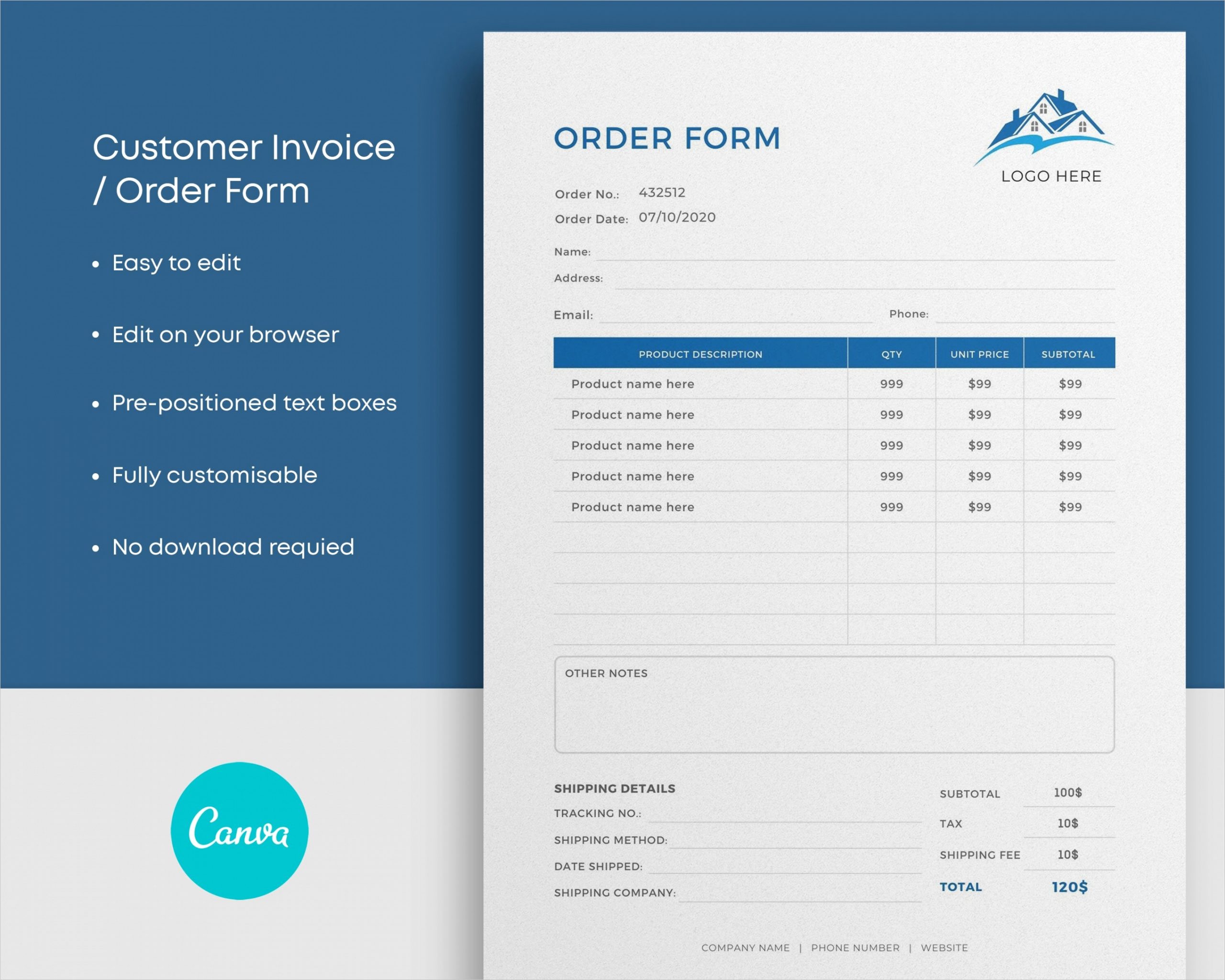 invoice template for canva customisable