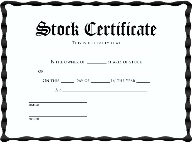 stock certificate template