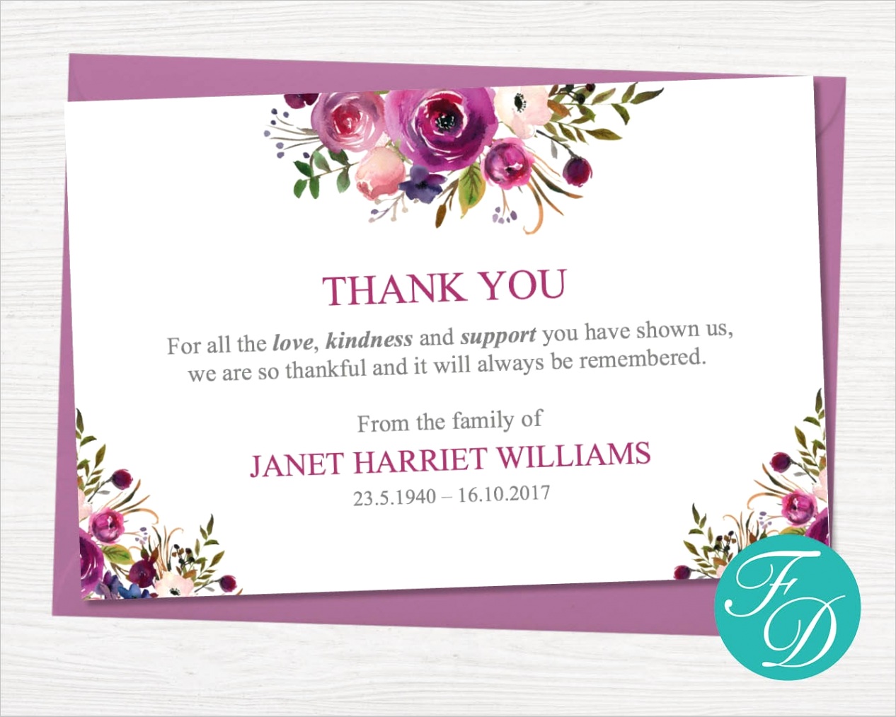 funeral thank you notes printable