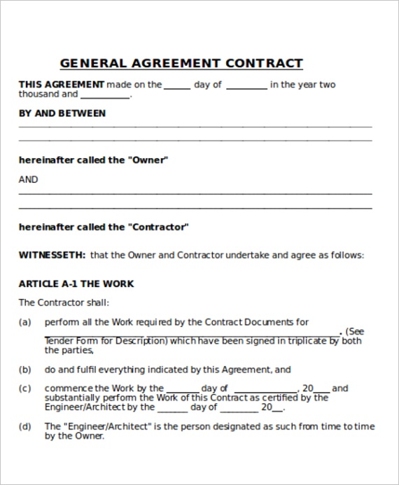 sample contractor agreementsml
