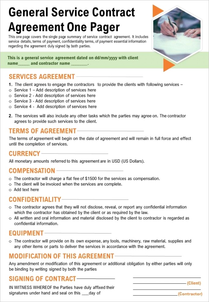 general service contract agreement one pager presentation report infographic ppt pdf documentml