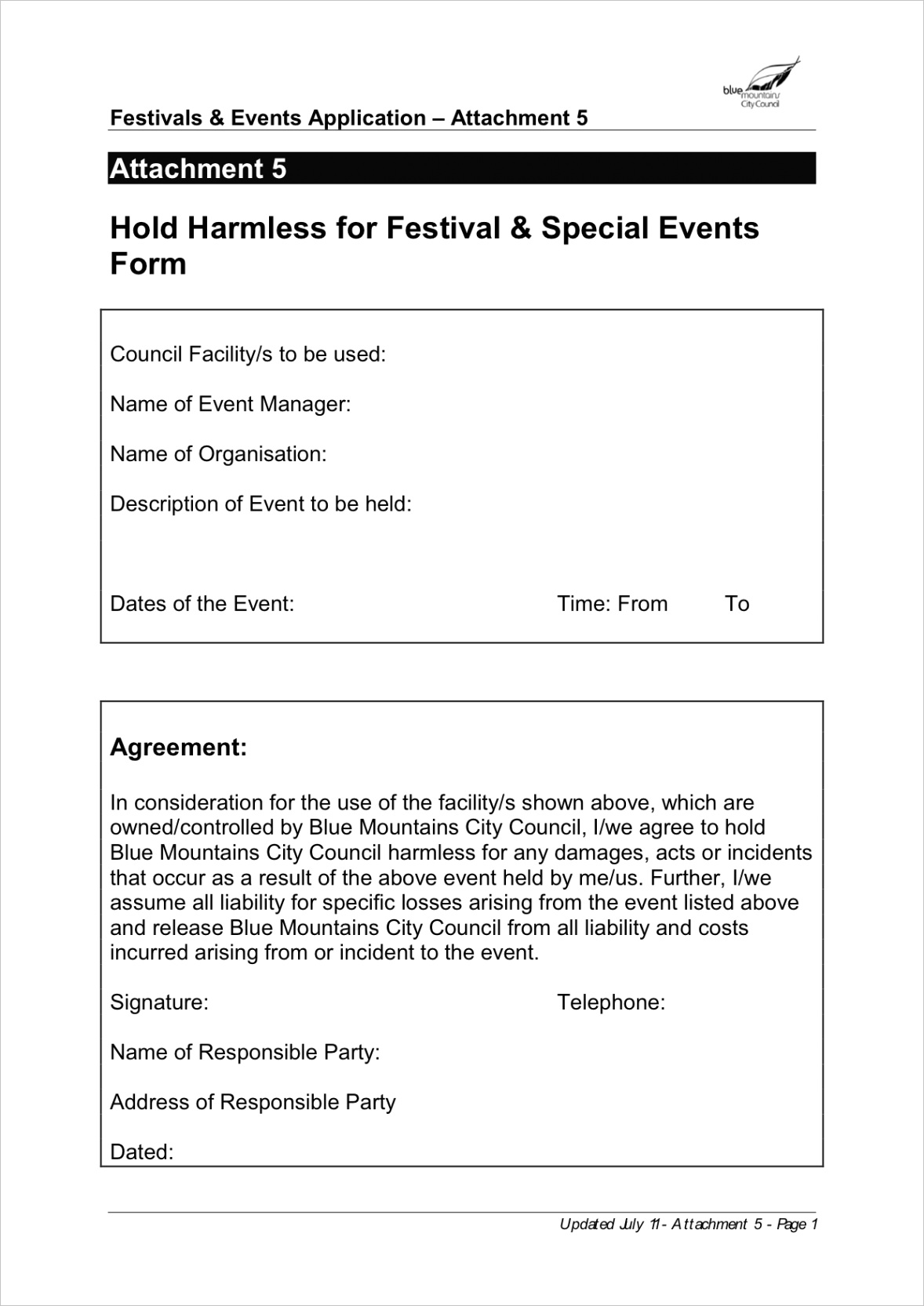 festival and events attachment 5 hold harmless form