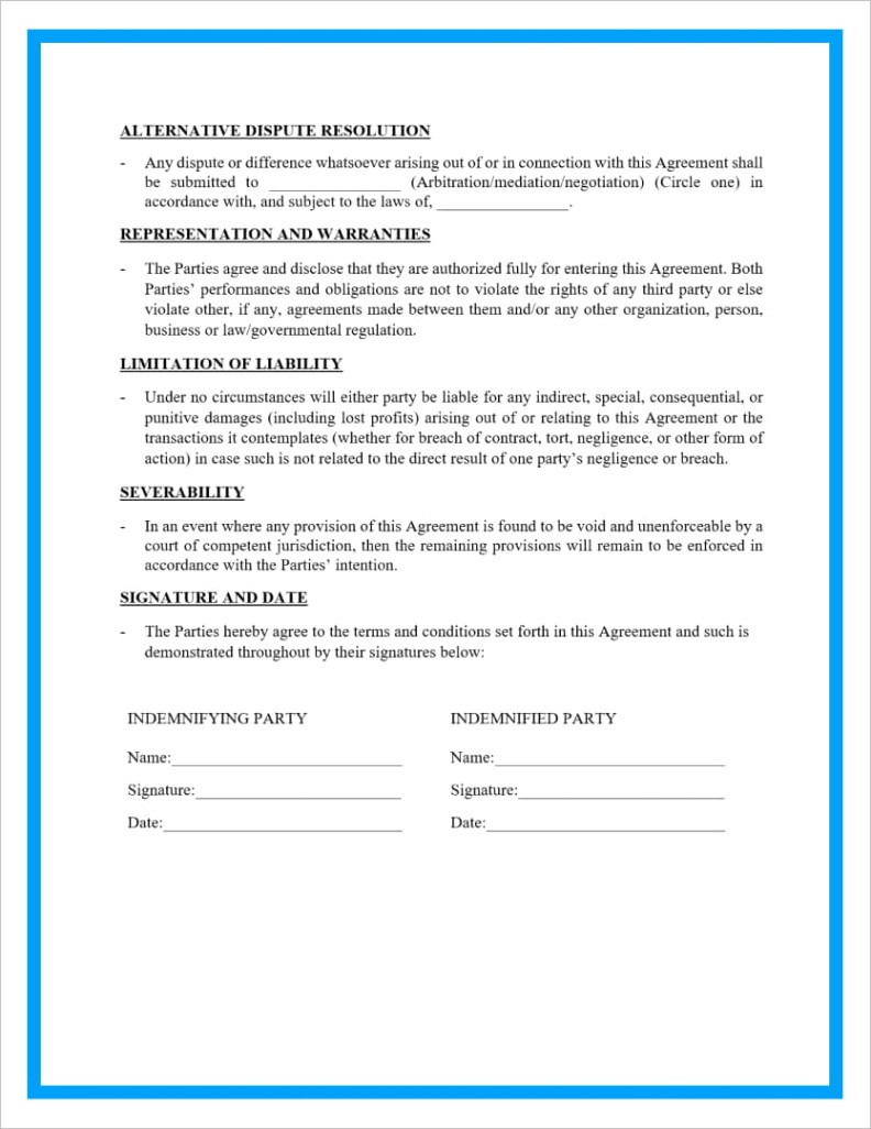 indemnification agreement template